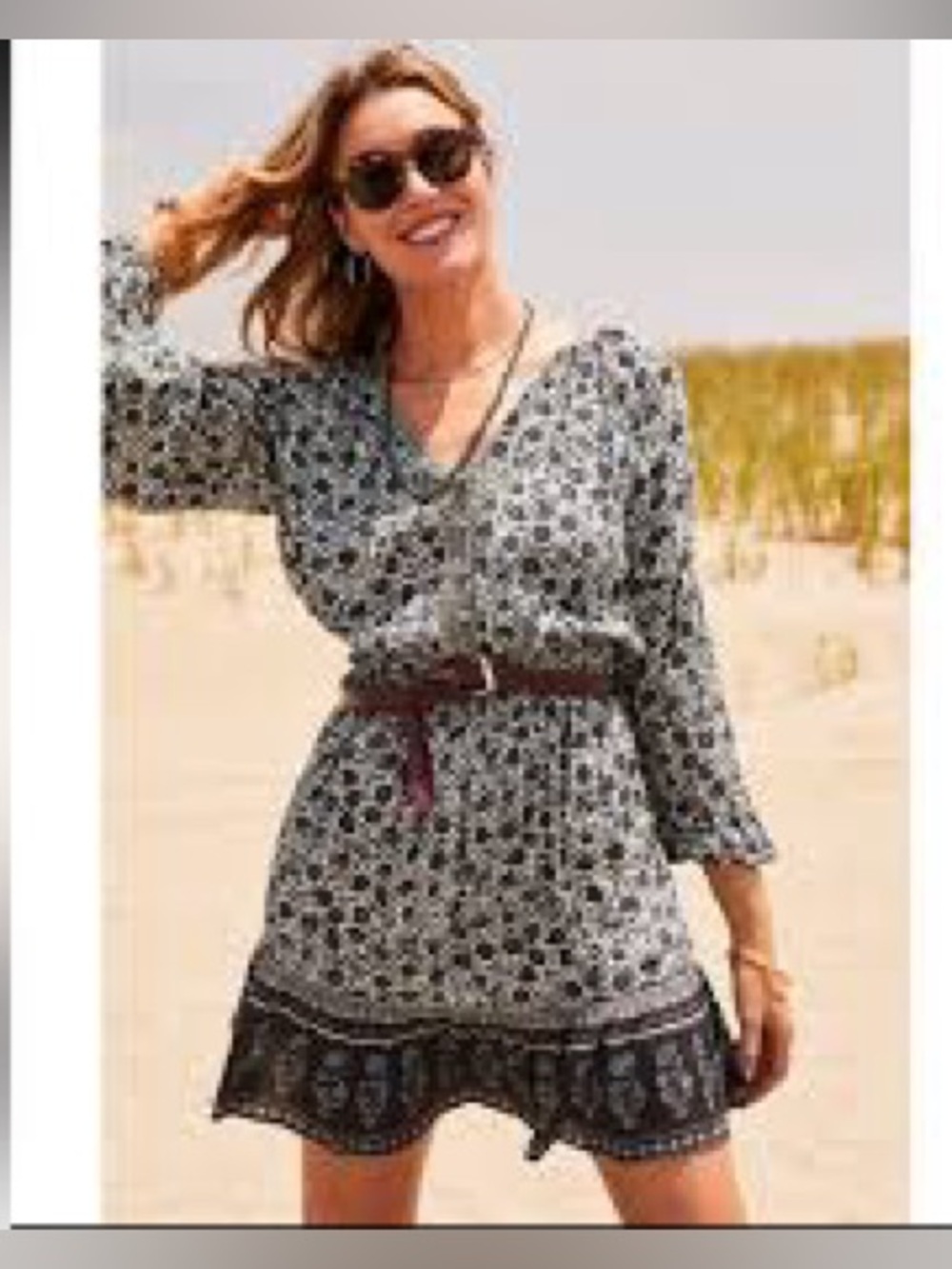 Faherty Montana Dress medium Navy Folly Floral western boho long sleeve a-line - Picture 3 of 13